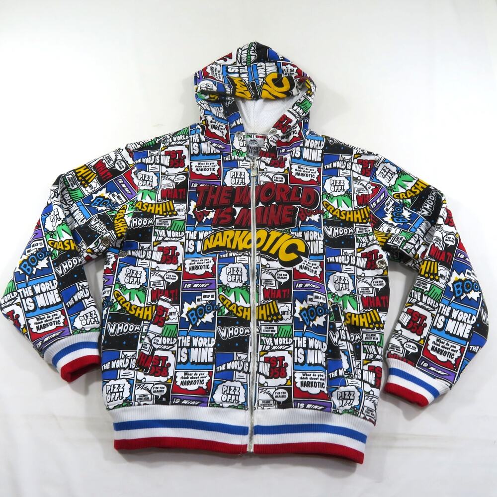 Narkotic All Over Print Hoodie Jacket Sweatshirt Cartoon Comic Print Sz XL